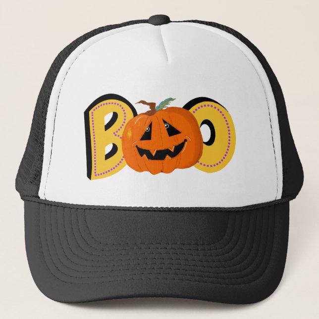 Boo Cute Pumpkin Typography Teckning Art Keps (Framsida)