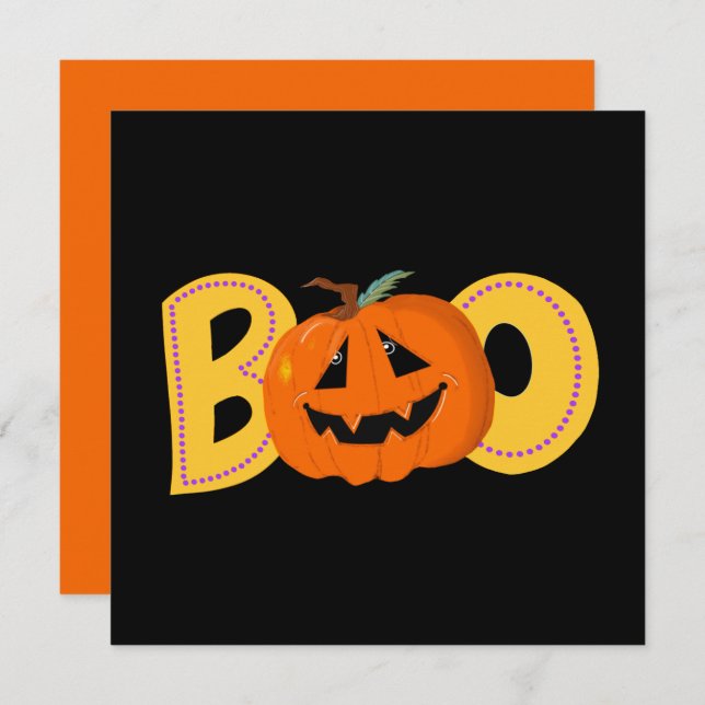 Boo Cute Pumpkin Typography Teckning Art Kort (Fram/baksida)