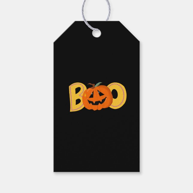 Boo Cute Pumpkin Typography Teckning Art Presentetikett (Framsidan)