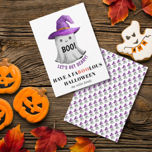 Boo! Cute spöke med lila hat Halloween Julkort