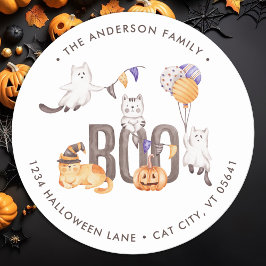 Boo Cute Spöken Halloween-Returadress Runt Klistermärke