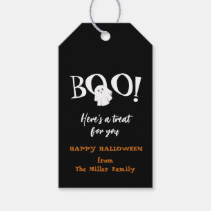 BOO Cute spöksvart och vitt Halloween Presentetikett