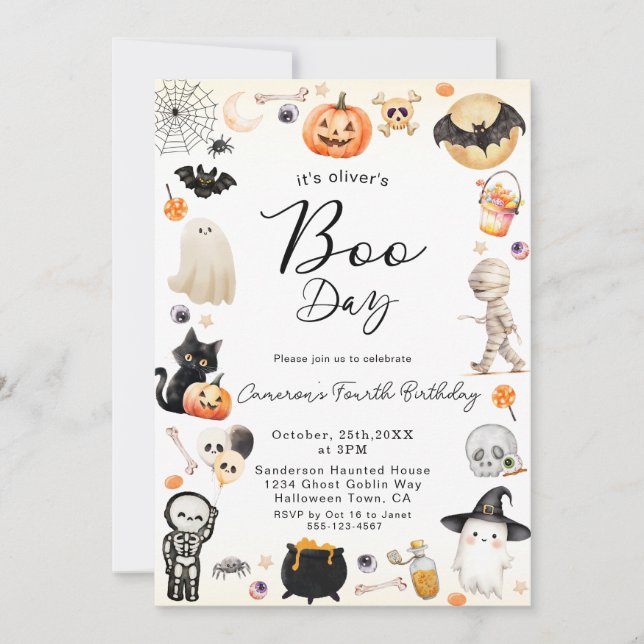 Boo Day ANY AGE Halloween Birthday Inbjudningar (Framsida)