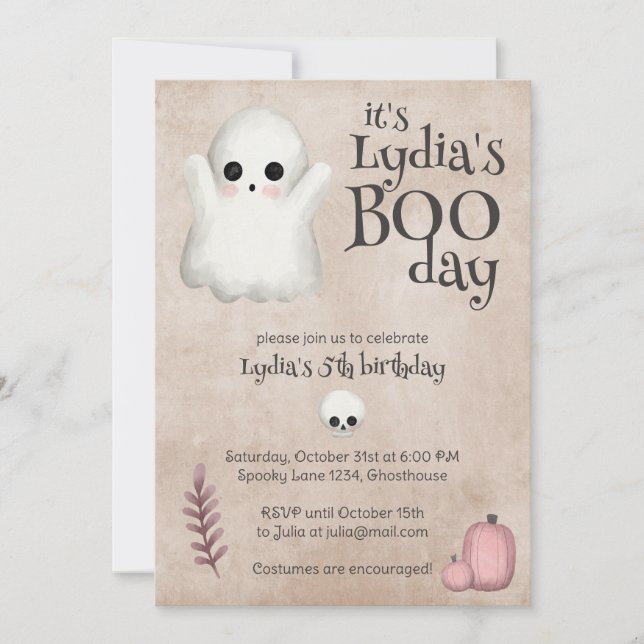 Boo Day Kawaii Ghost Halloween Birthday Inbjudningar (Framsida)