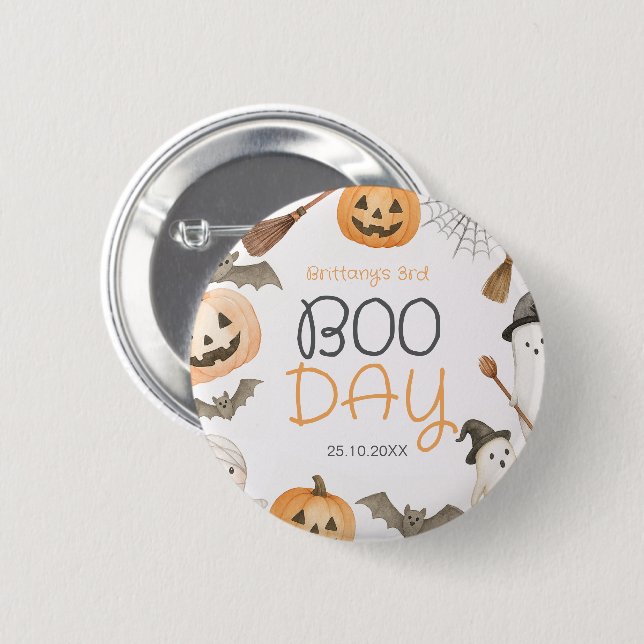 Boo Day Spooky Halloween Birthday Knapp (Framsida & baksida)