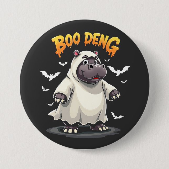 Boo Deng Ghost Baby Pygmy Hippo Moo Deng Halloween Knapp (Framsida)