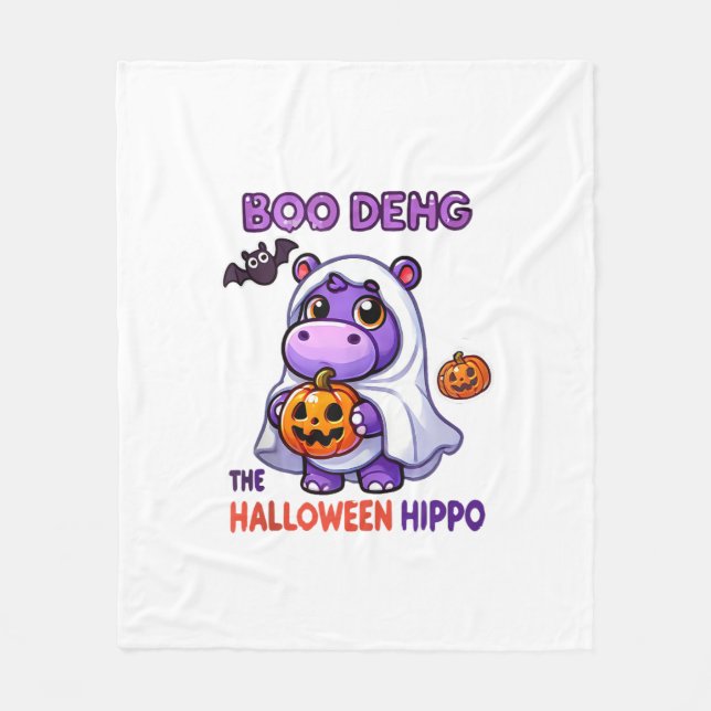 Boo Deng'Halloween Hippo Cute Bouncy Gris Costu Fleecefilt (Framsidan)