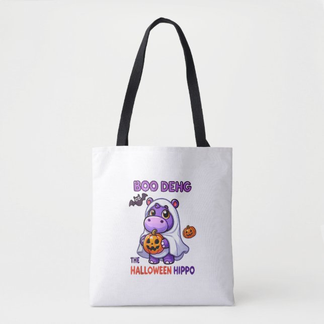 Boo Deng'Halloween Hippo Cute Bouncy Gris Costu Tygkasse (Framsida)