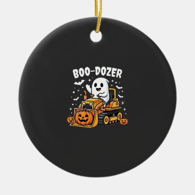 Boo Dozer Halloween Ghost Bulldozer_1 Julgransprydnad Keramik (Framsidan)