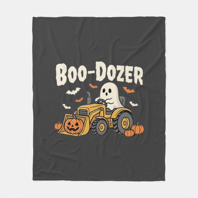 Boo-Dozer Halloween Ghost Bulldozer Design_1 Fleecefilt (Framsidan)