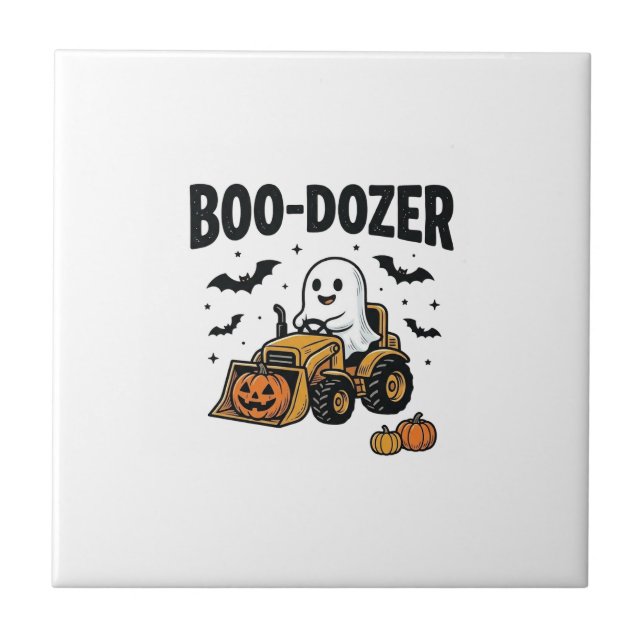 Boo-Dozer Halloween Spök Bulldozer Design_1 Kakelplatta (Framsidan)
