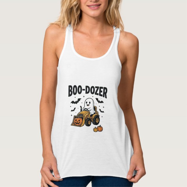 Boo-Dozer Halloween Spök Bulldozer Design_1 Linne Med Racerback (Framsida)