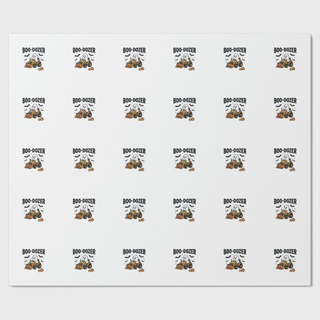 Boo-Dozer Halloween Spök Bulldozer Design_1 Presentpapper (Platt)