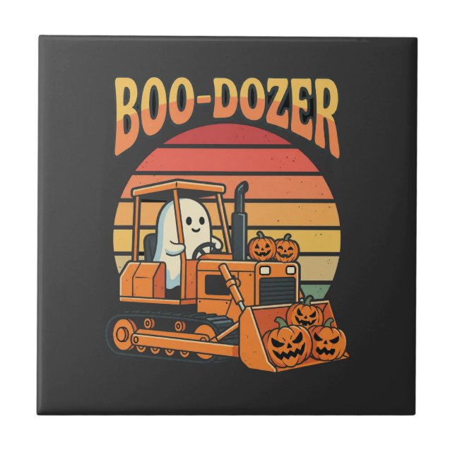 Boo-Dozer Halloween Spök Pumpar Bulldozer Kakelplatta (Framsidan)