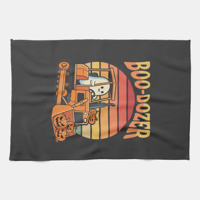 Boo-Dozer Halloween Spök Pumpar Bulldozer Kökshandduk (Horisontell)