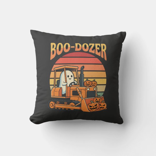 Boo-Dozer Halloween Spök Pumpar Bulldozer Kudde (Framsida)
