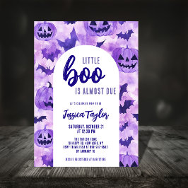 Boo due Lila Pumpkin Fladdermus Halloween Baby Sho Inbjudningar