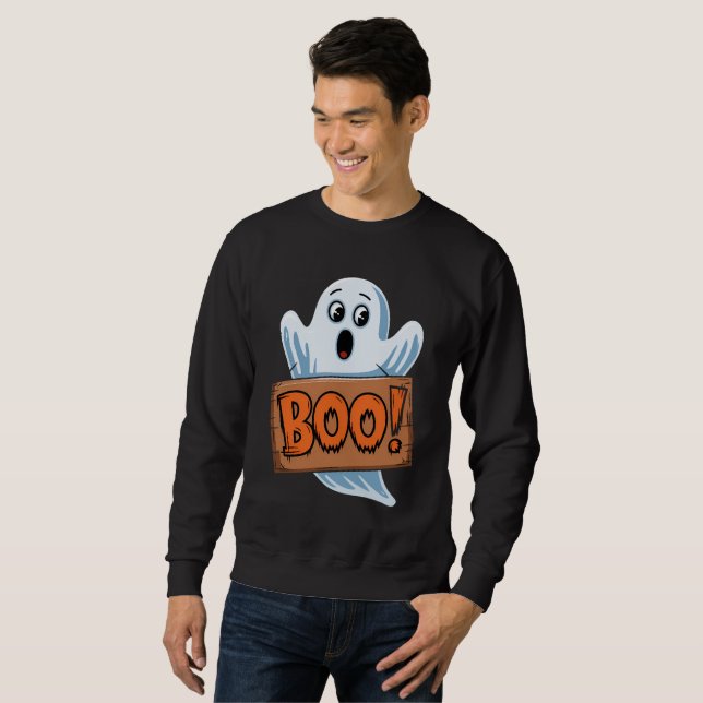 Boo Fantôme d'halloween Lång Ärmad Tröja (Hel framsida)