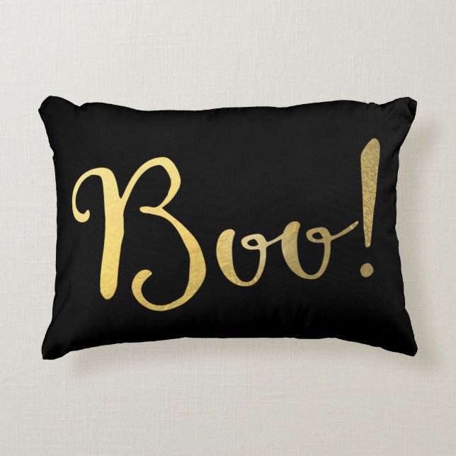 BOO! Faux Guld Se Halloween Festive Fall Prydnadskudde (Framsidan)