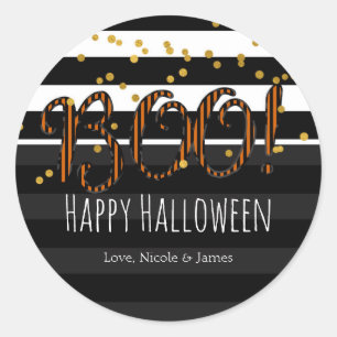Boo! Favoriter för svart och Orange Halloween fest Runt Klistermärke