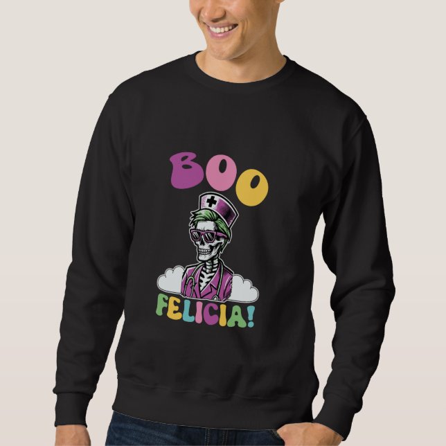 Boo Felicia Nurse Skeleton Halloween Lång Ärmad Tröja (Framsida)