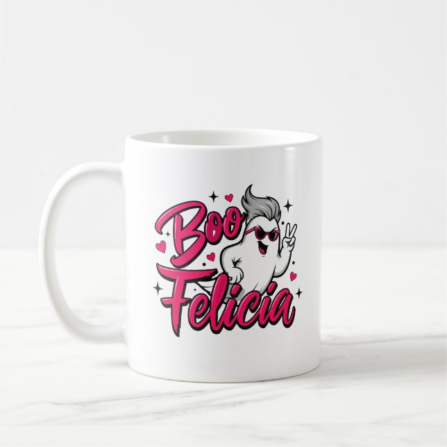 "Boo, Felicia" Sassy Halloween-spöke  Kaffemugg (Vänster)