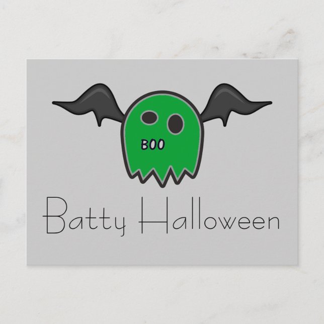 Boo Fladdermus Grönt Ghost Batty Halloween-vykort Vykort (Framsida)