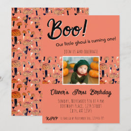 Boo Första Födelsedag Svamp Halloween Höst Inbjudningar