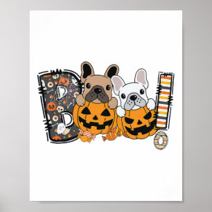 Boo Fransk Bulldog Pumpkin Candy Hund Puppy Hallow Poster