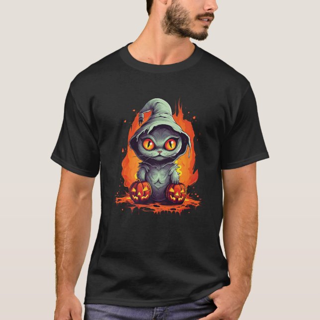 Boo Funny Ghost Cat Scary Halloween Cat Premium T T Shirt (Framsida)