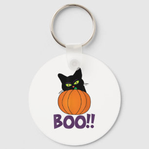Boo Funny Jolly Cat Peeking Pumpkin Halloween part Nyckelring