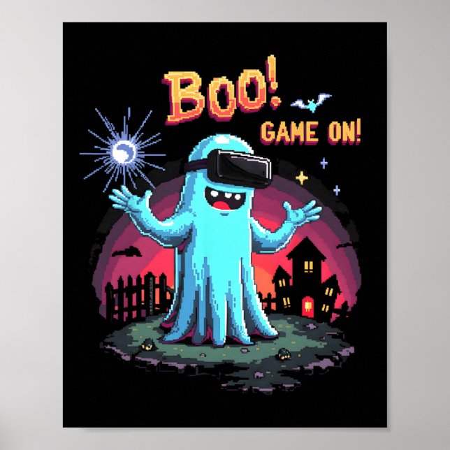 Boo! Game On! Spooky Gamer Ghost med styrenhet H Poster (Framsidan)