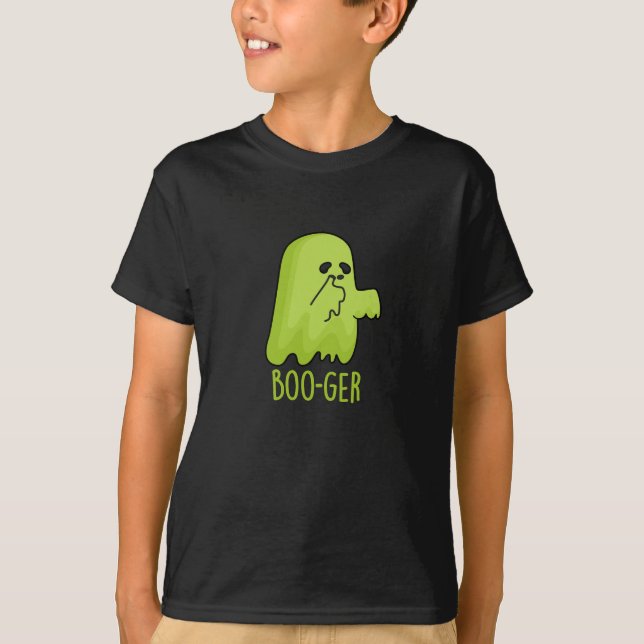 Boo-ger Funny Halloween Booger Ghost Pun Mörk BG T Shirt (Framsida)
