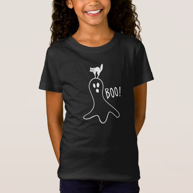 Boo Ghost Cat Halloween T Shirt (Framsida)