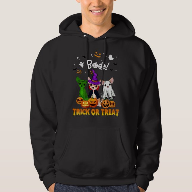 Boo Ghost Chihuahua Bus eller godis Halloween Hoodie (Framsida)