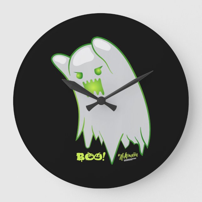 Boo Ghost Fladdermöss Spider Creepy Halloween Stor Klocka (Framsida)