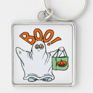 BOO! GHOST FYRKANTIG SILVERFÄRGAD NYCKELRING