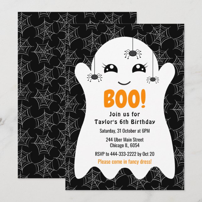Boo Ghost Halloween Birthday Costume Party Black Inbjudningar (Fram/baksida)