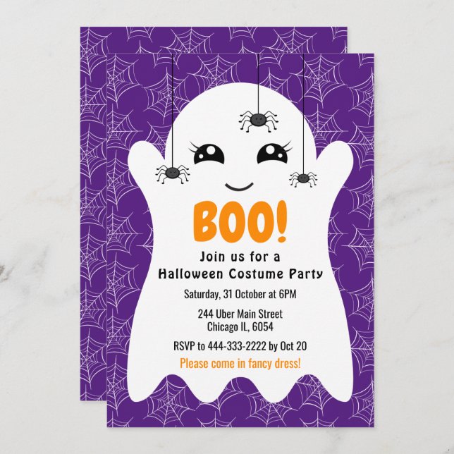 Boo Ghost Halloween Costume Party Purple Inbjudningar (Fram/baksida)