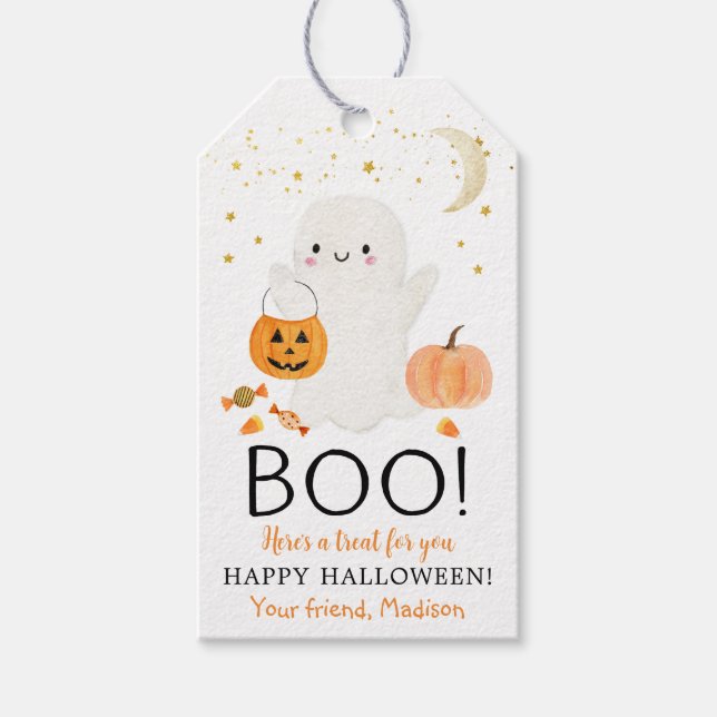 BOO Ghost Halloween Favor Treat Presentetikett (Framsidan)