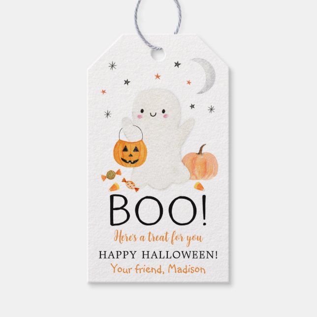 BOO Ghost Halloween Favor Treat Presentetikett (Framsidan)