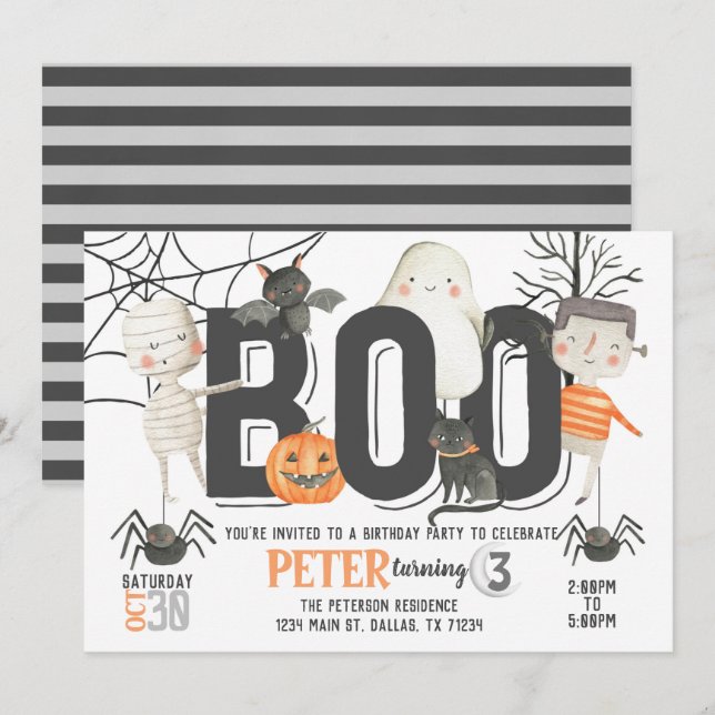 Boo Ghost Halloween Födelsedagsfest inbjudan (Fram/baksida)