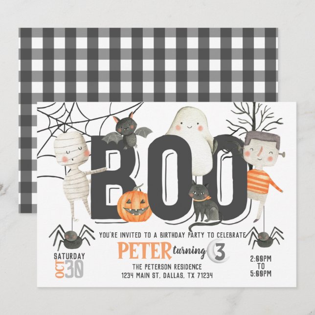 Boo Ghost Halloween Födelsedagsfest inbjudan (Fram/baksida)