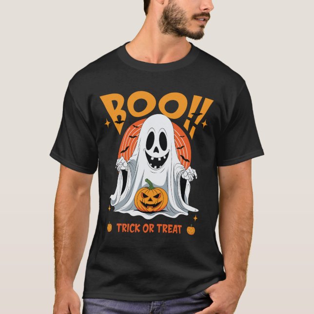 Boo! Ghost Halloween Trick or Treat T Shirt (Framsida)