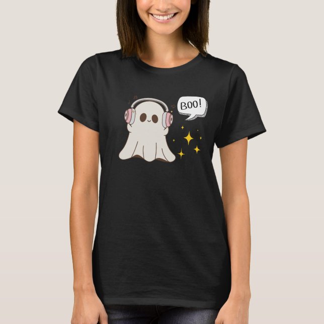 Boo Ghost Musical Halloween T Shirt (Framsida)