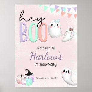 Boo Ghost Pastel Halloween Birthday Välkommen Poster