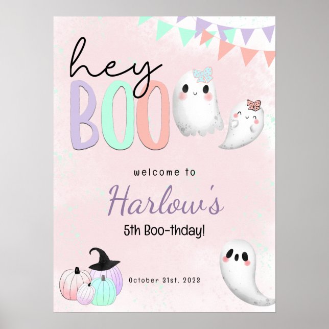 Boo Ghost Pastel Halloween Birthday Välkommen Poster (Framsidan)