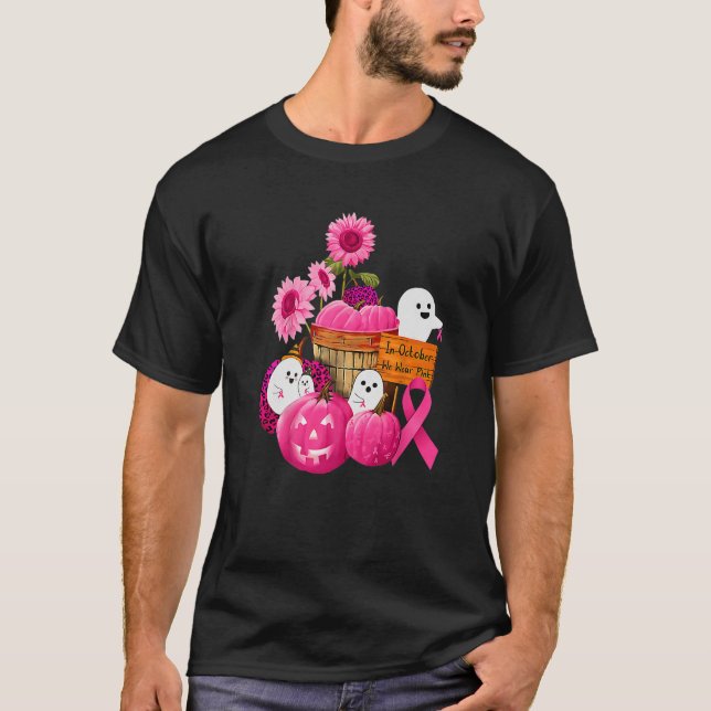 Boo Ghost Pumpkin-Bära Rosa Breast Cancer T Shirt (Framsida)