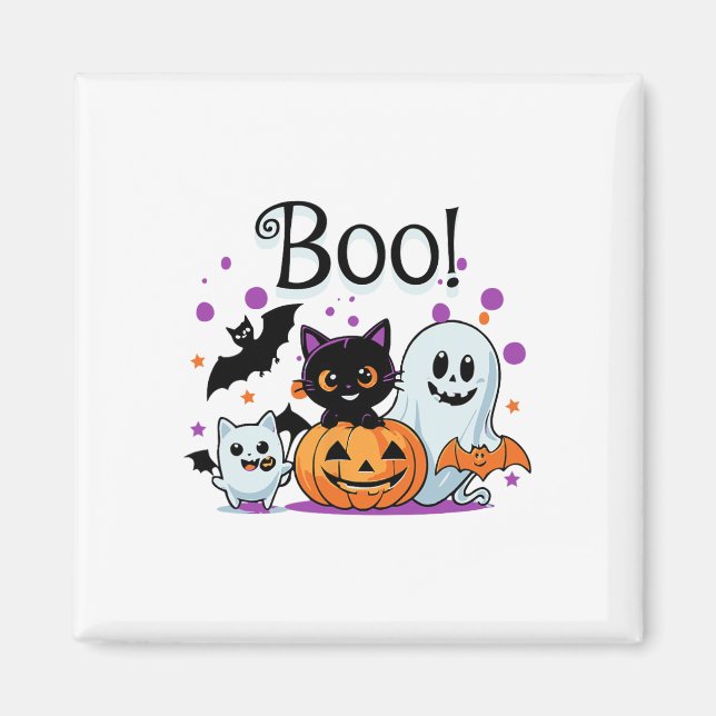 Boo Ghost pumpkin Cat and Fladdermus Halloween Gra Magnet (Framsidan)