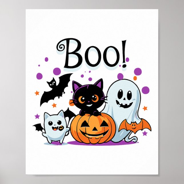 Boo Ghost pumpkin Cat and Fladdermus Halloween Gra Poster (Framsidan)